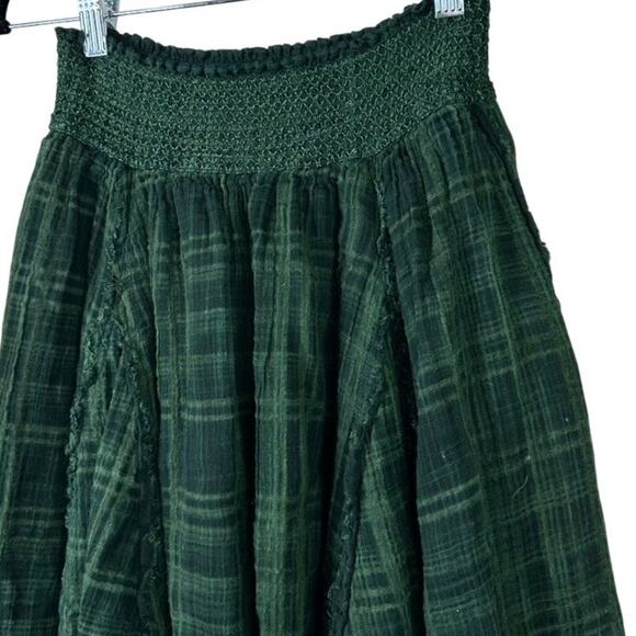 Free People FP One Averie Plaid Boho Billowy Tiered Asymmetrical Raw Hem Skirt - Picture 7 of 11